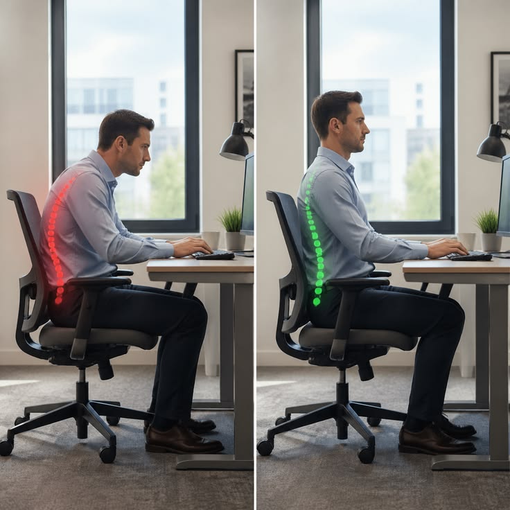 Neutral seated silhouette for posture awareness illustration only
